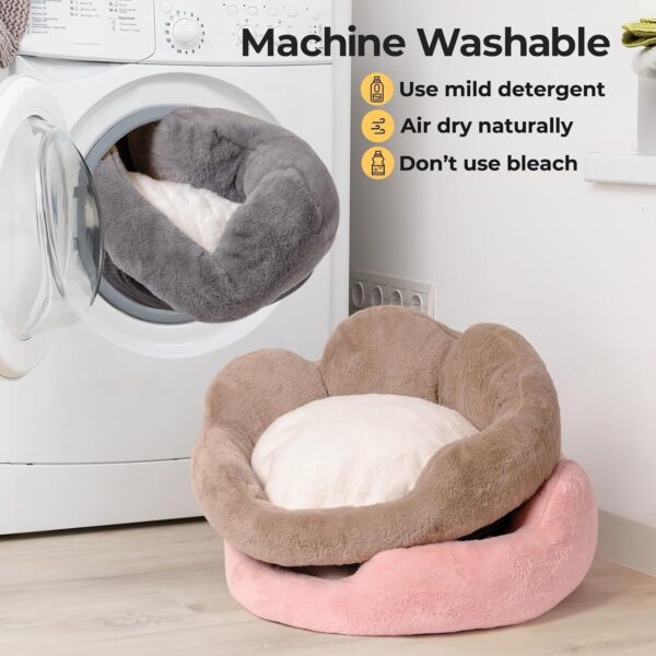 MEWOOFUN Cat Bed And Small Dog Bed, Fluffy Dog Bed Washable Cat Couch Bed, Cute Cat Bed For Indoor Cats, Flower Cat Sofa Bed With Non Slip Bottom, Pet Bed For Puppy And Kitten Grey, 23 - Image 3