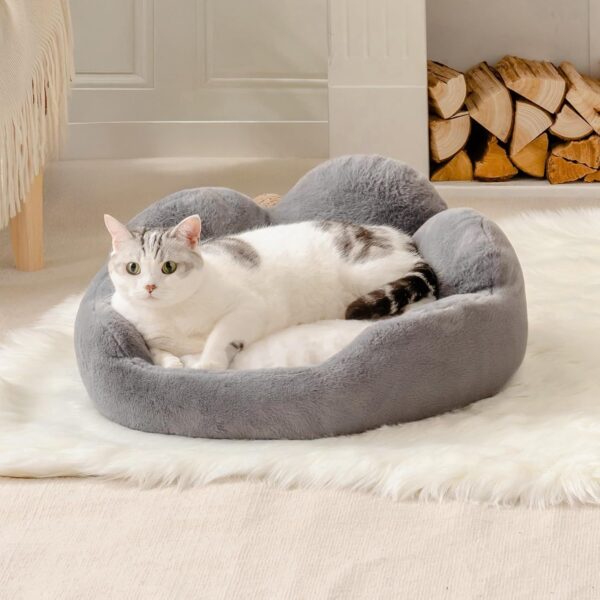 MEWOOFUN Cat Bed And Small Dog Bed, Fluffy Dog Bed Washable Cat Couch Bed, Cute Cat Bed For Indoor Cats, Flower Cat Sofa Bed With Non Slip Bottom, Pet Bed For Puppy And Kitten Grey, 23 - Image 7