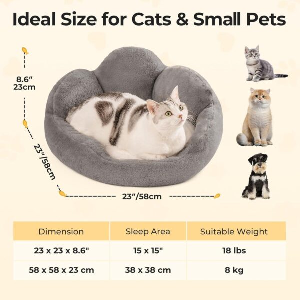 MEWOOFUN Cat Bed And Small Dog Bed, Fluffy Dog Bed Washable Cat Couch Bed, Cute Cat Bed For Indoor Cats, Flower Cat Sofa Bed With Non Slip Bottom, Pet Bed For Puppy And Kitten Grey, 23 - Image 5