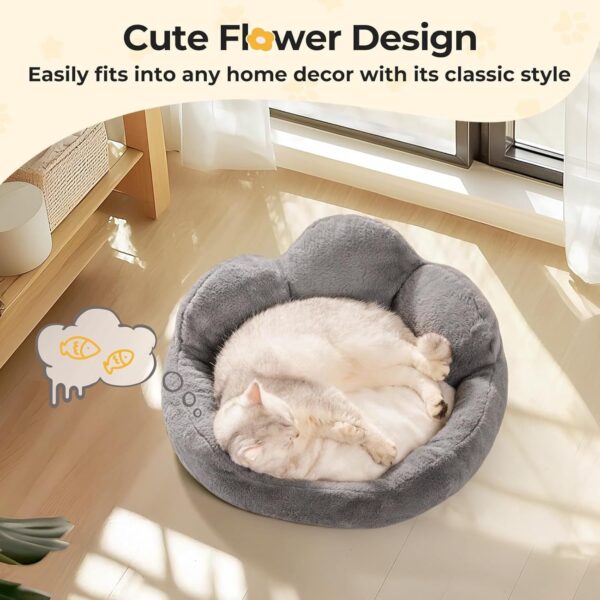 MEWOOFUN Cat Bed And Small Dog Bed, Fluffy Dog Bed Washable Cat Couch Bed, Cute Cat Bed For Indoor Cats, Flower Cat Sofa Bed With Non Slip Bottom, Pet Bed For Puppy And Kitten Grey, 23 - Image 2