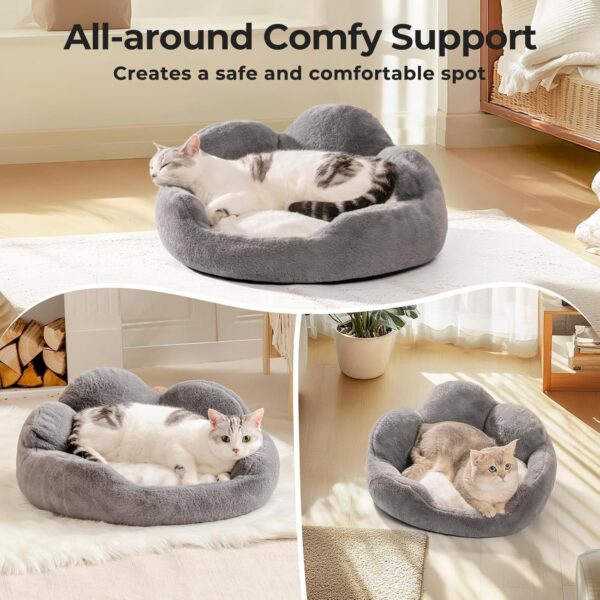 MEWOOFUN Cat Bed And Small Dog Bed, Fluffy Dog Bed Washable Cat Couch Bed, Cute Cat Bed For Indoor Cats, Flower Cat Sofa Bed With Non Slip Bottom, Pet Bed For Puppy And Kitten Grey, 23 - Image 8
