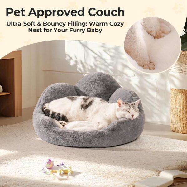 MEWOOFUN Cat Bed And Small Dog Bed, Fluffy Dog Bed Washable Cat Couch Bed, Cute Cat Bed For Indoor Cats, Flower Cat Sofa Bed With Non Slip Bottom, Pet Bed For Puppy And Kitten Grey, 23 - Image 4